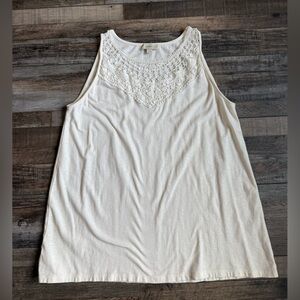 LOFT Cream Crochet Yoke Tank Top